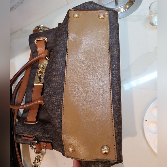 Michael Kors Hamilton Signature Monogram Jet Set Chain Shoulder Bag Brown REHAB - Picture 12 of 12